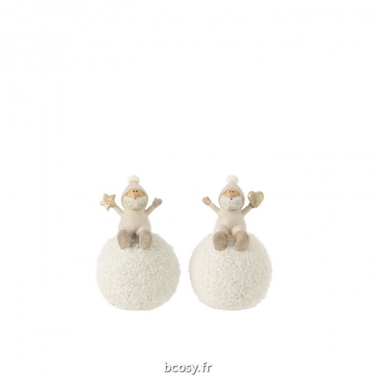 J-Line J Line peres noël Jolipa Pere Noel Sur Boule Etoile Coeur Poly Gris Assortiment De 2.