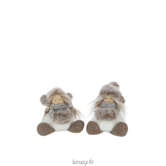 J-Line J Line enfants hiver Jolipa Filles Assises Chapeau Fourrure Polyester Blanc Marron Assortiment De 2.