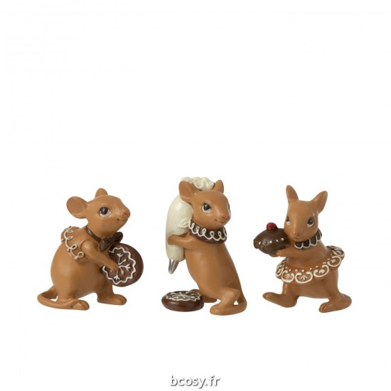J-Line J Line figure figurines de noel Jolipa Souris Cuisine Resine Marron Assortiment De 3.