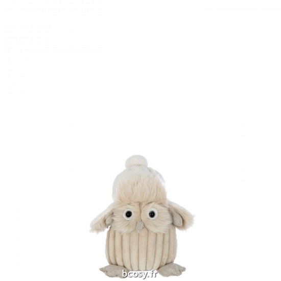 J-Line J Line hiboux statuettes Jolipa Hibou Chapeau Textile Beige.