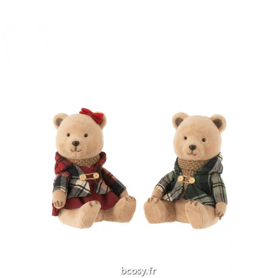 J-Line J Line fantaisie images de fantaisie Jolipa Ours Assis Garcon Fille Textile Gris Rouge Assortiment De 2.