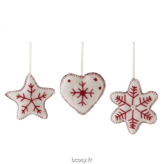 J-Line J Line boules de noel Jolipa Suspension Coeur Etoile Flocon De Neige Rouge Blanc Assortiment De 3.