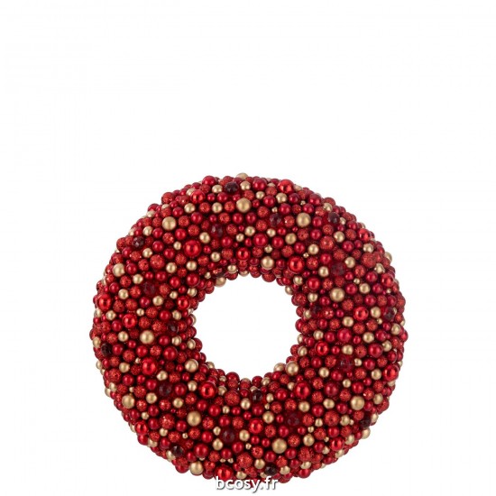 J-Line J Line couronnes de noel suspendues Jolipa Couronne Rond Boules Plastique Rouge Or.