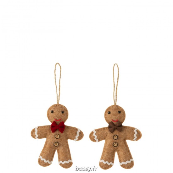 J-Line J Line boules de noel Jolipa Suspension Bonhomme Pain Epice Noeud Papillon Marron Assortiment De 2.