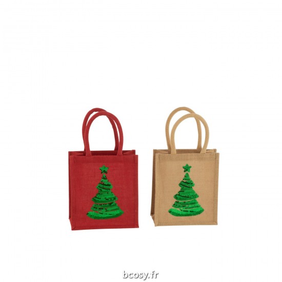 J-Line J Line hivers Jolipa Sac Sapin De Noel Sequin Jute Naturel Rouge Assortiment De 2.