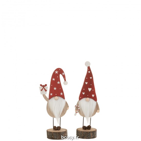 J-Line J Line peres noël Jolipa Pere Noel Sur Pied Bonnet Coeur Etoile Bois Rouge Blanc Small Assortiment De 2.