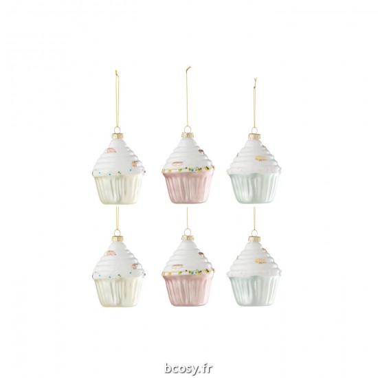J-Line J Line boules de noel Jolipa Boite De 6 Cake Suspension 2 2 2 Verre Mix.
