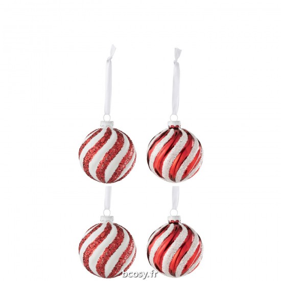 J-Line J Line boules de noel Jolipa Boite De 4 Boule De Noel 2 2 Lignes Verre Blanc Rouge Small.