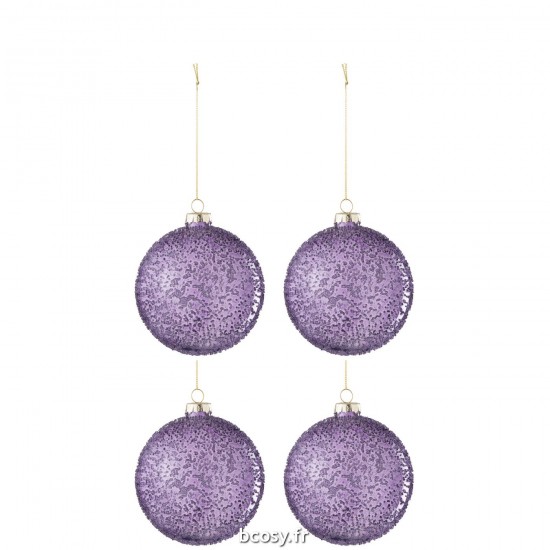 J-Line J Line boules de noel Jolipa Boite De 4 Boule De Noel Perles Verre Mauve Small.