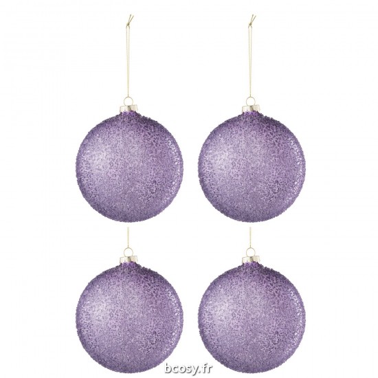 J-Line J Line boules de noel Jolipa Boite De 4 Boule De Noel Perles Verre Mauve Large.