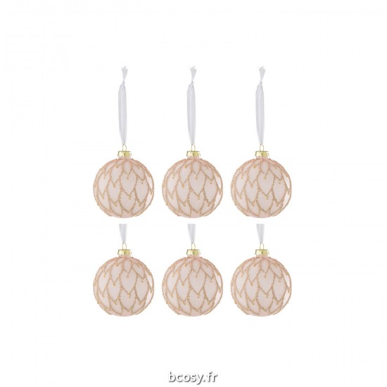 J-Line J Line boules de noel Jolipa Boite De 6 Boule De Noel Coeurs Perles Verre Givré Ros Clair.