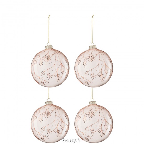 J-Line J Line boules de noel Jolipa Boite De 4 Boule De Noel Branches Verre Rose Clair Large.