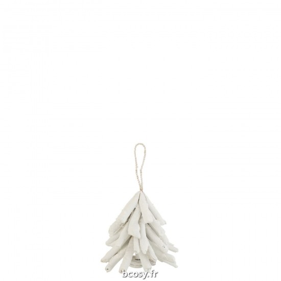 J-Line J Line boules de noel Jolipa Suspension Sapin Bois Flotte Blanc.