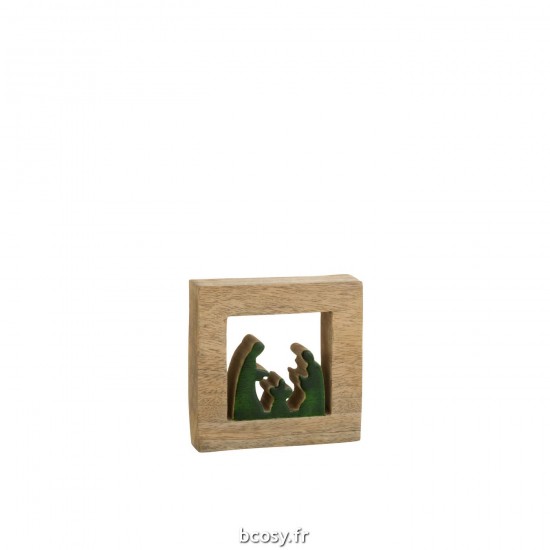 J-Line J Line crèches de Noël Jolipa Creche Carree Bois Vert Naturel Small.