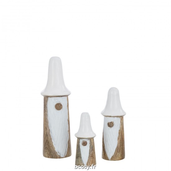 J-Line J Line peres noël Jolipa Set De 3 Gnomes Champignons Bois Naturel Blanc.