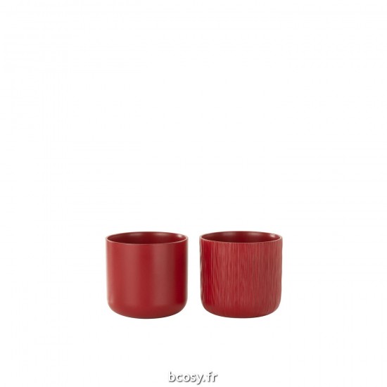 J-Line J Line cachepots de fleur Jolipa Cachepot Gen Ceramique Rouge Small Assortiment De 2.