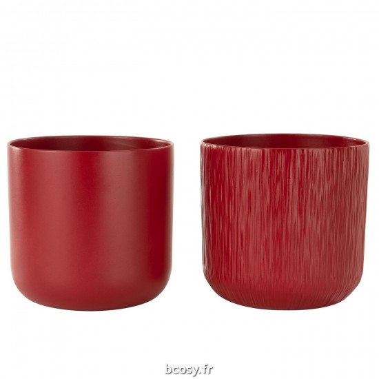 J-Line J Line cachepots de fleur Jolipa Cachepot Gen Ceramique Rouge Xxl Assortiment De 2.