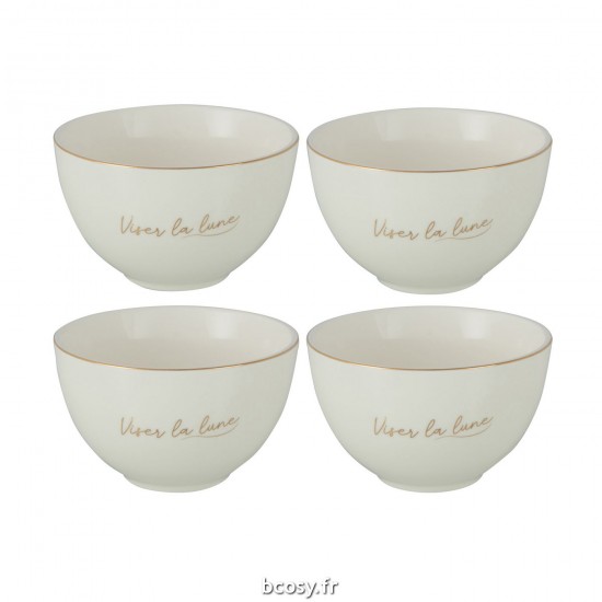 J-Line J Line série de vaisselle Jolipa Boite 4 Bols Porcelaine Viser La Lune Blanc Or Small.
