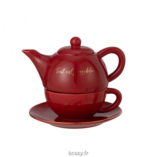 J-Line J Line série de vaisselle Jolipa Tea For One Porcelaine Tout Est Possible Rouge Or.