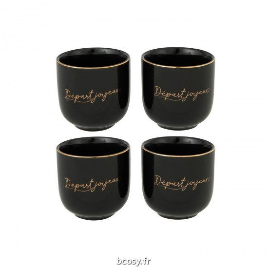 J-Line J Line hivers Jolipa Boite 4 Tasses Porcelaine Départ Joyeux Noir Or.