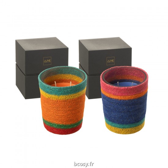 J-Line J Line bougies parfumées Jolipa Bougie Parfumee Panier Bleu Cire Medium 55 Heures Assortiment De 2.