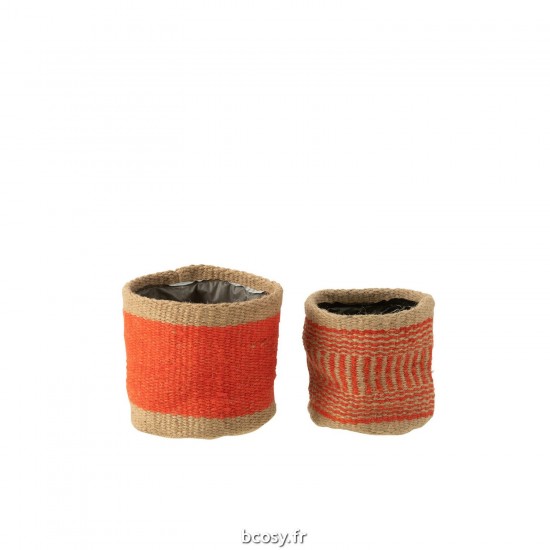 J-Line J Line paniers de rangement Jolipa Set De 2 Panier Rond Bande Jute Naturel Orange Xs S.