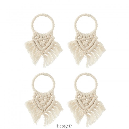 J-Line J Line porte vaisselle Jolipa Set De 4 Ronds De Serviette Macramé Polyester Beige.