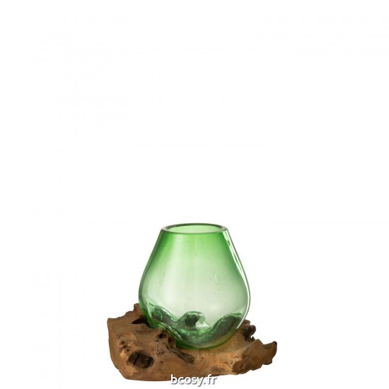 J-Line J Line vases Jolipa Vase Sur Pied Gamal Bois Verre Recyclé Naturel Vert Medium.