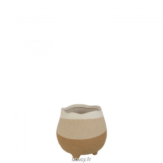 J-Line J Line cachepots de fleur Jolipa Cachepot Sur Pied Ceramique Beige Marron Clair Medium.