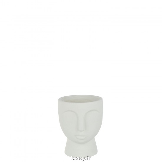 J-Line J Line cachepots de fleur Jolipa Cachepot Visage Ciment Blanc Medium.