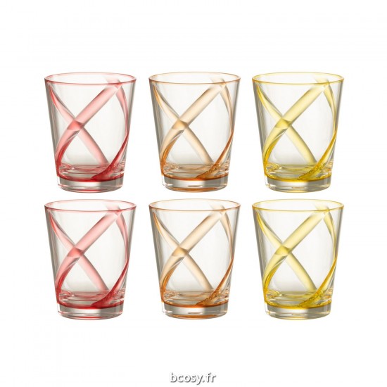 J-Line J Line verre à boire verres à boire Jolipa Boite De 6 Verres Lignes Plastique Mix.