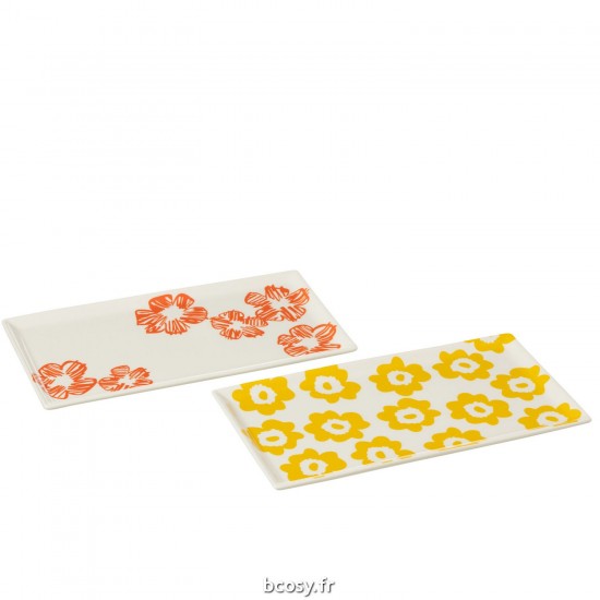 J-Line J Line assiettes Jolipa Assiette Fleur Rectangle Ceramique Mix Assortiment De 2.
