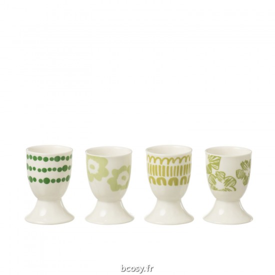 J-Line J Line bols Jolipa Set 4 Coquetiers Coffret Ceramique Vert.