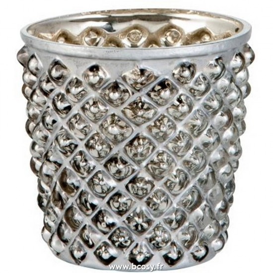 J-Line photophores Jolipa Jline Photophore Clous Verre Argent Small 7X7X7Cm