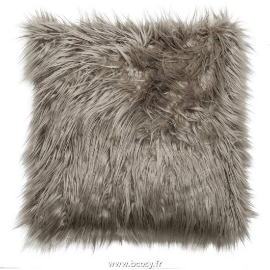 J-Line coussins imitation fourrure Jolipa Jline Coussin Imitation Fourrure Longs Poils Taupe 45X45Cm