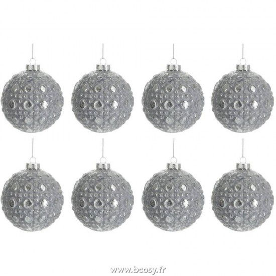J-Line boules de noel Jolipa Jline Boite De 8 Boule De Noel Rondes Motifs Verre Antique Gris Small 8Cm