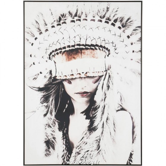 J-Line panneaux muraux Jolipa Jline Cadre Femme Indienne Bois Canevas Gris