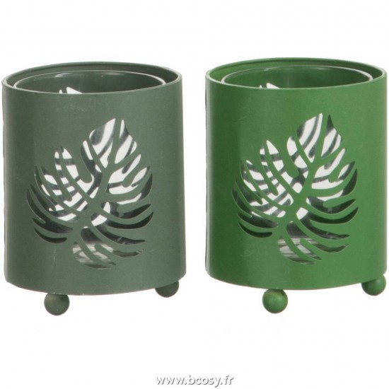 J-Line photophores Jolipa Jline Photophore Feuille Rond Metal Vert Assortiment De 2