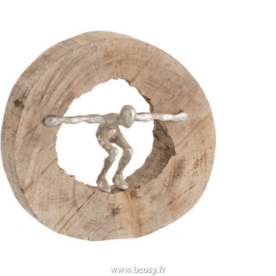 J-Line figurines statuettes Jolipa Jline Personnage Saut Bois Aluminium Naturel Argent