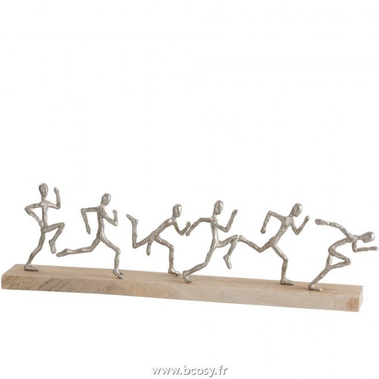 J-Line figurines statuettes Jolipa Jline Statue 6 Coureurs Aluminium Bois Argent Naturel