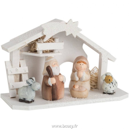 J-Line crèches de Noël Jolipa Jline Creche Bois Resine Creme Medium