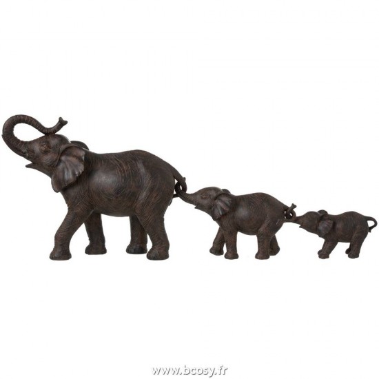 J-Line elephants statuettes Jolipa Jline Elephants 3 A La Suite Resine Marron