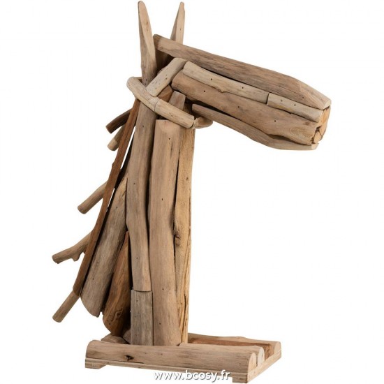 J-Line cheval chevaux statuettes Jolipa Jline Tete De Cheval Morceaux Bois Naturel