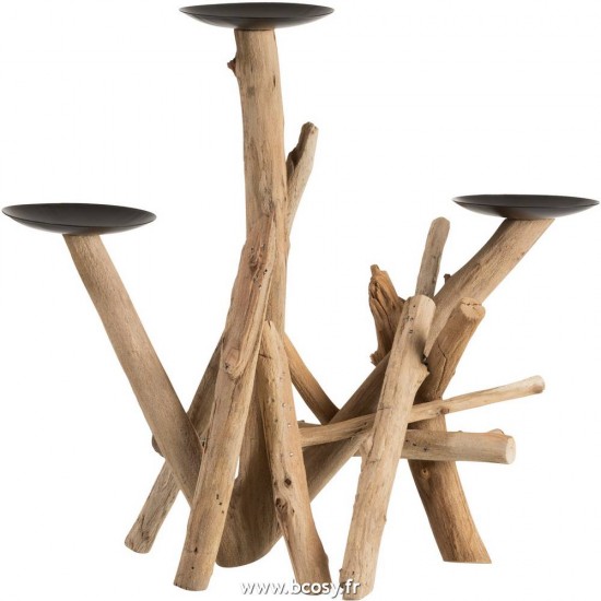 J-Line bougeoirs Jolipa Jline Bougeoirs 3 Haut Morceaux Bois Naturel