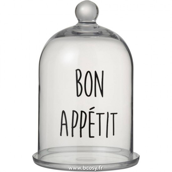 J-Line cloches en verre Jolipa Jline Cloche Bon Appetit Rond Verre Transparent Noir