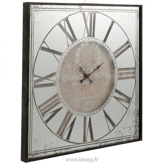 J-Line horloges murales Jolipa Jline Horloge Carree Hotel Miroir Gris