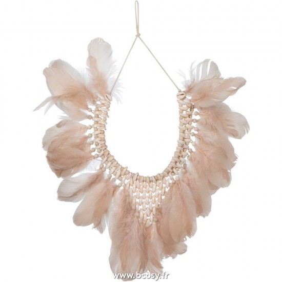 J-Line colliers Jolipa Jline Collier 2 Plumes Coquillages Boho Saumon