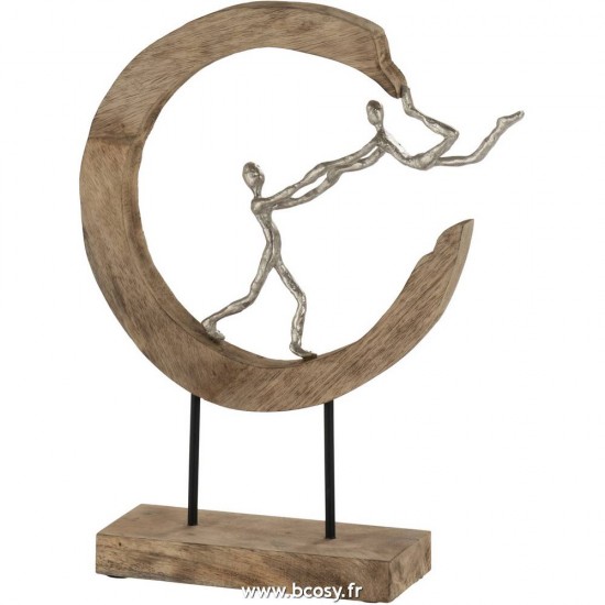 J-Line couples paires statuettes Jolipa Jline Personnage Couple 1 2 Lune Bois De Manguier Aluminium Naturel Argent