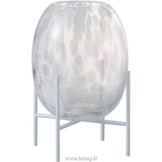 J-Line Jolipa Jline Vase Pied Pois Decoratif Verre Transparent Blanc Small