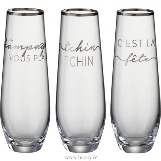 J-Line verres a d eau Jolipa Jline Verre Texte Francais Verre Transparent Argent Assortiment De 3